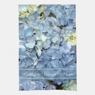 Blue Hydrangea Floral Wedding Save the Date Towel