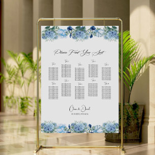 Blue Hydrangea Floral Wedding Seating Chart Foam Board