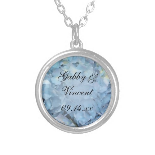 Blue Hydrangea Floral Wedding Silver Plated Necklace