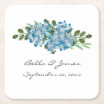 Blue Hydrangea Floral Wedding  Square Paper Coaster at Zazzle