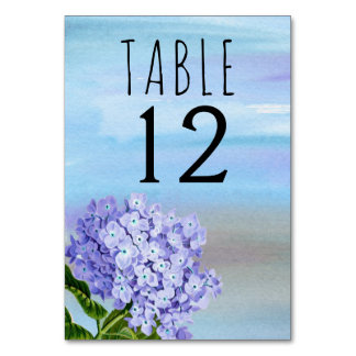 Blue hydrangea floral wedding table number