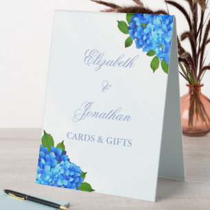 Blue Hydrangea Floral Wedding Table Tent