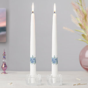 Blue Hydrangea Floral Wedding Taper Candle