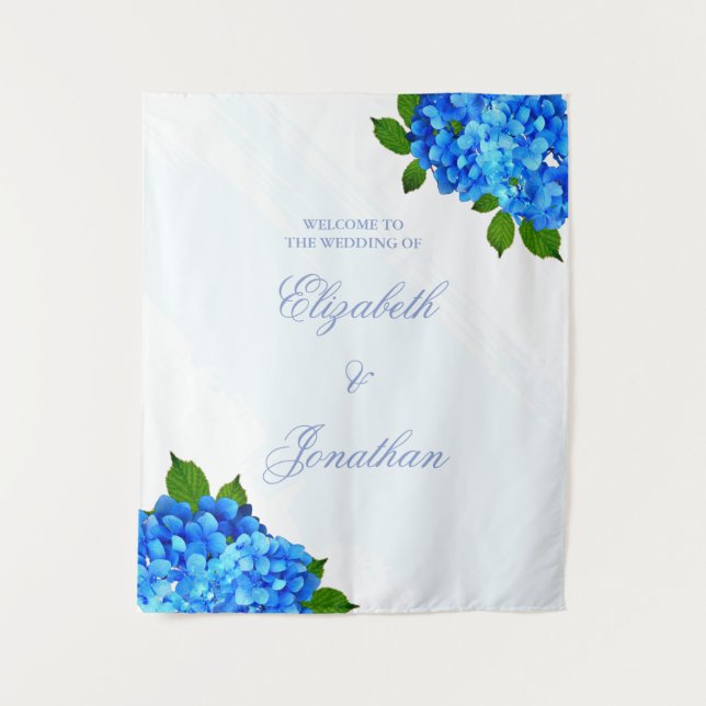 Blue Hydrangea Floral Wedding Tapestry (Front)