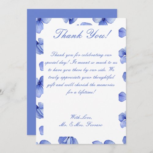 Blue Hydrangea Floral Wedding Thank You Card