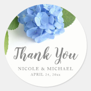 Blue Hydrangea Floral Wedding Thank You Classic Round Sticker