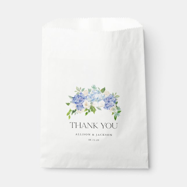 Blue Hydrangea Floral Wedding Thank You Favor Bags (Front)