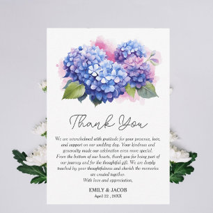 Blue Hydrangea Floral Wedding Theme Thank You Card