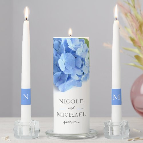 Blue Hydrangea Floral Wedding Unity Candle Set