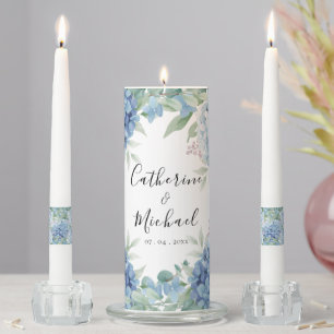 Blue Hydrangea Floral Wedding  Unity Candle Set
