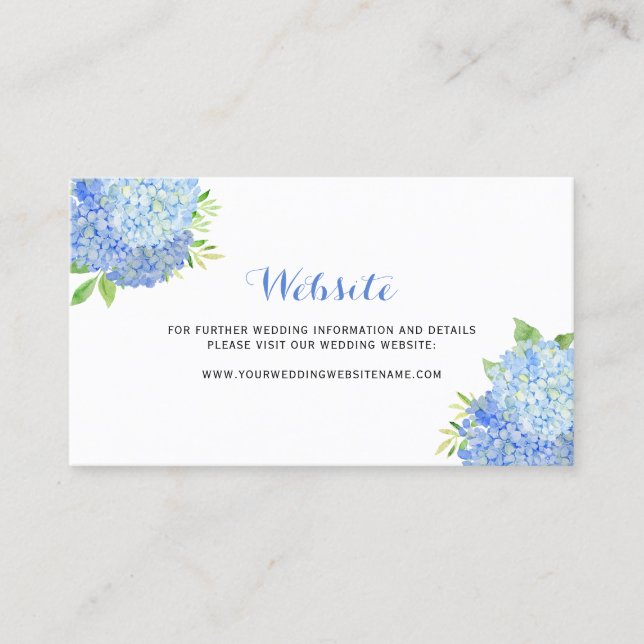 Blue Hydrangea Floral Wedding Website Card (Front)