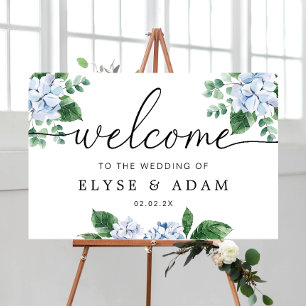 Blue Hydrangea Floral Wedding Welcome Sign
