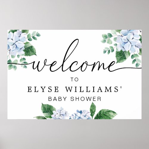 Blue Hydrangea Floral Welcome Sign Poster