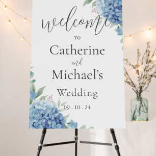 Blue Hydrangea Floral Welcome Wedding Foam Board
