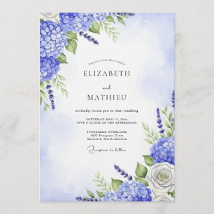 Blue Hydrangea Floral Whimsy Wedding Invitation