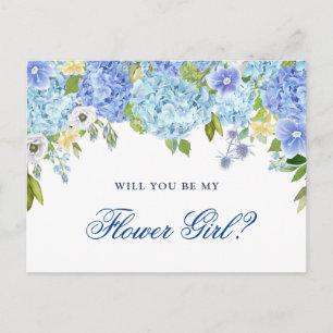 Blue Hydrangea Floral Will You Be My Flower Girl Postcard
