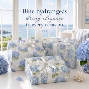 Blue Hydrangea Floral Wrapping Paper Sheet Set