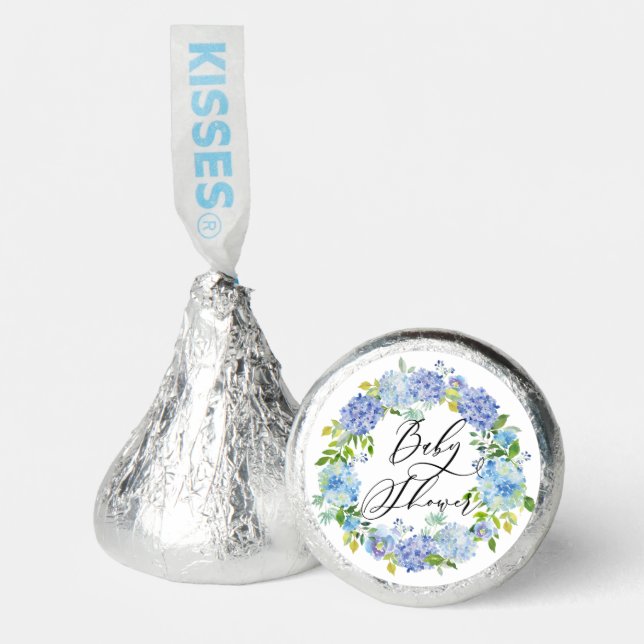Blue Hydrangea Floral Wreath Baby Shower Hershey®'s Kisses® (Front)
