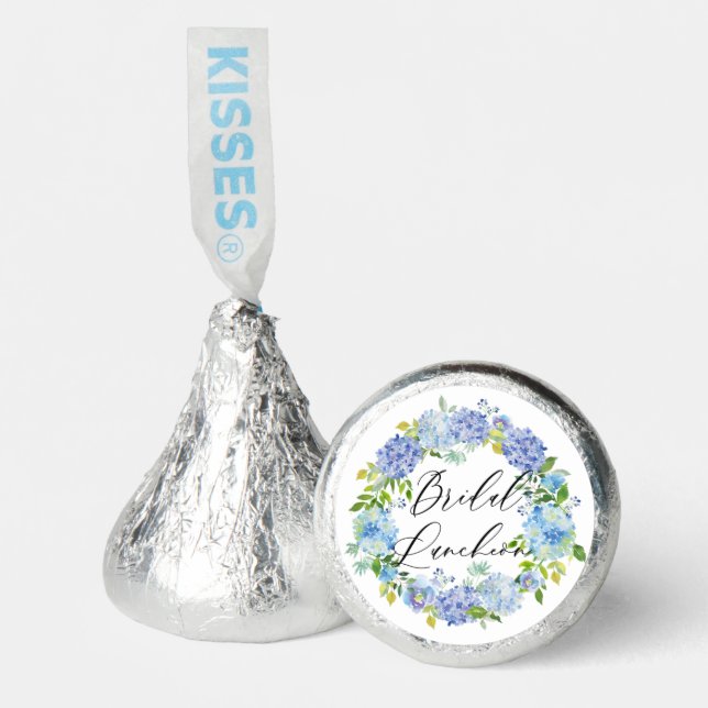 Blue Hydrangea Floral Wreath Bridal Luncheon Hershey®'s Kisses® (Front)