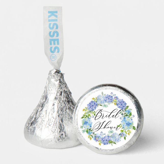 Blue Hydrangea Floral Wreath Bridal Shower Hershey®'s Kisses® (Front)