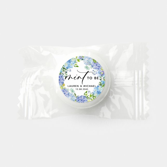 Blue Hydrangea Floral Wreath Mint To Be Wedding Life Saver® Mints (Front)