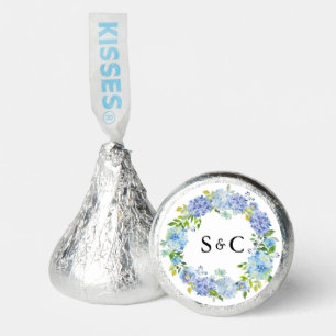 Blue Hydrangea Floral Wreath Wedding Monogram Hershey®'s Kisses®