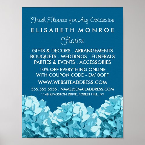 Blue Hydrangea Floristry Advertising Poster