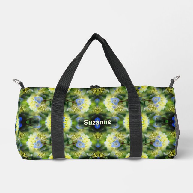 Blue Hydrangea Flower Abstract Personalized Duffle Bag (Front)