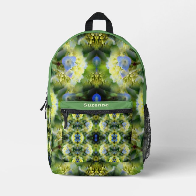 Blue Hydrangea Flower Abstract Personalized Printed Backpack (Front)