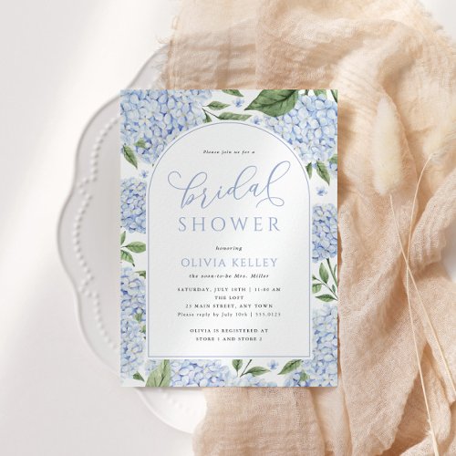 Blue Hydrangea Flower Arch Bridal Shower Invitation