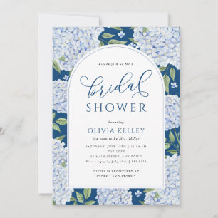 Blue Hydrangea Flower Arch Navy Bridal Shower Invitation