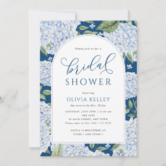 Blue Hydrangea Flower Arch Navy Bridal Shower Invitation