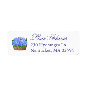 Blue Hydrangea Flower Basket Coastal Wedding Favor Label