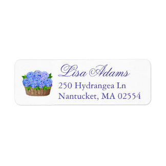 Blue Hydrangea Flower Basket Coastal Wedding Favor Label