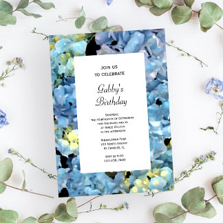 Blue Hydrangea Flower Birthday Party Invitation