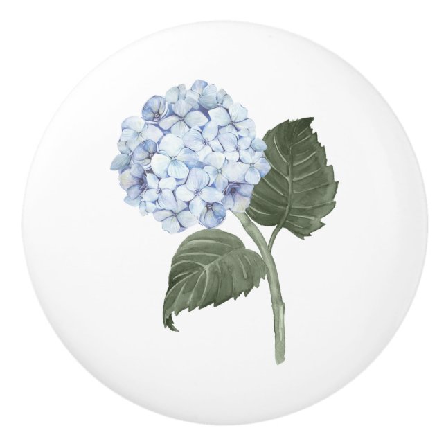 Blue Hydrangea Flower Bloom  Ceramic Knob (Front)