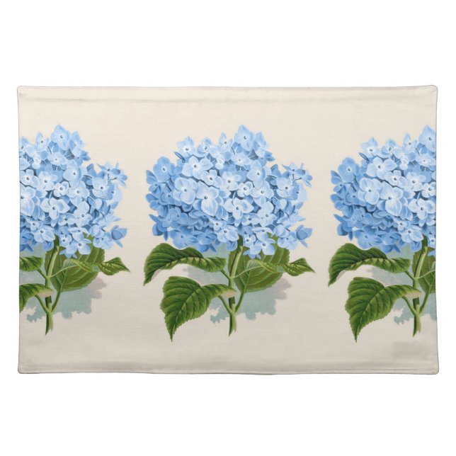 Blue Hydrangea Flower Blooms Summer Botanical Cloth Placemat (Front)