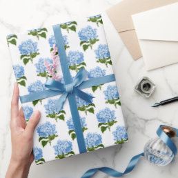 Blue Hydrangea Flower Blossom  Wrapping Paper