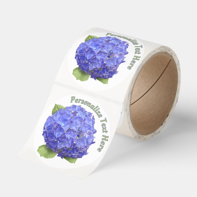 Blue Hydrangea Flower Botanical Art Personalized Classic Round Sticker (Roll)