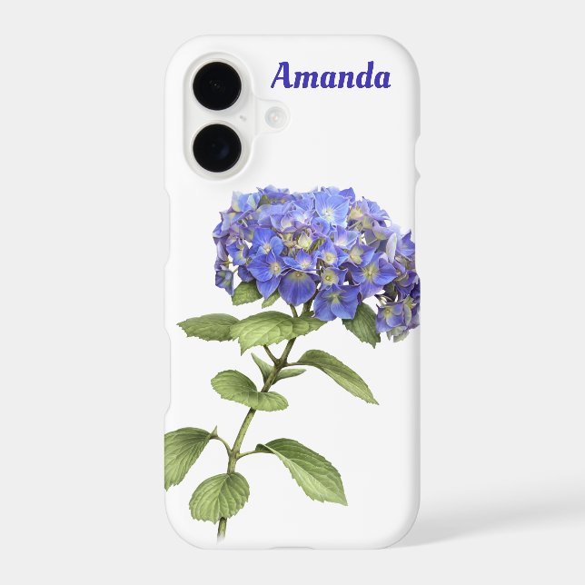 Blue Hydrangea Flower Botanical Art Personalized iPhone Case (Back)