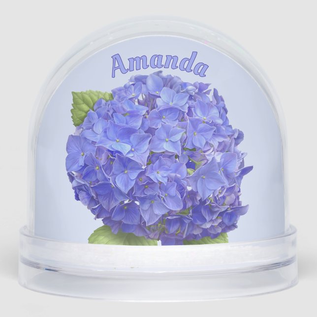 Blue Hydrangea Flower Botanical Art Personalized Snow Globe (Front)