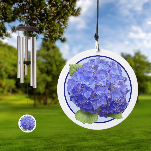 Blue Hydrangea Flower Botanical Art Wind Chime (Outdoor)