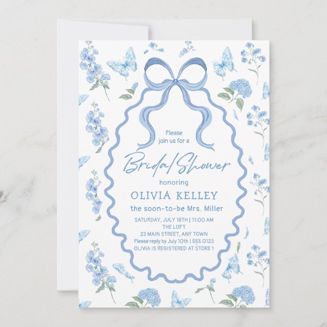 Blue Hydrangea Flower Bridal Shower Invitation (Front)