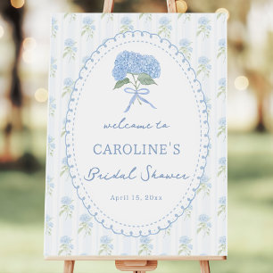 Blue Hydrangea Flower Bridal Shower Welcome Foam Board
