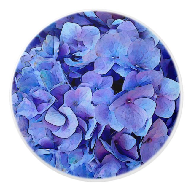 Blue Hydrangea Flower Ceramic Knob (Front)