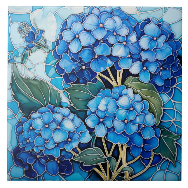 Blue Hydrangea Flower Ceramic Tile (Front)