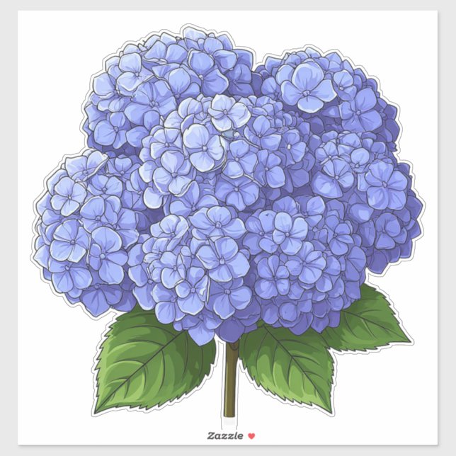 Blue Hydrangea Flower Cluster With Green Leaves Sticker (Sheet)