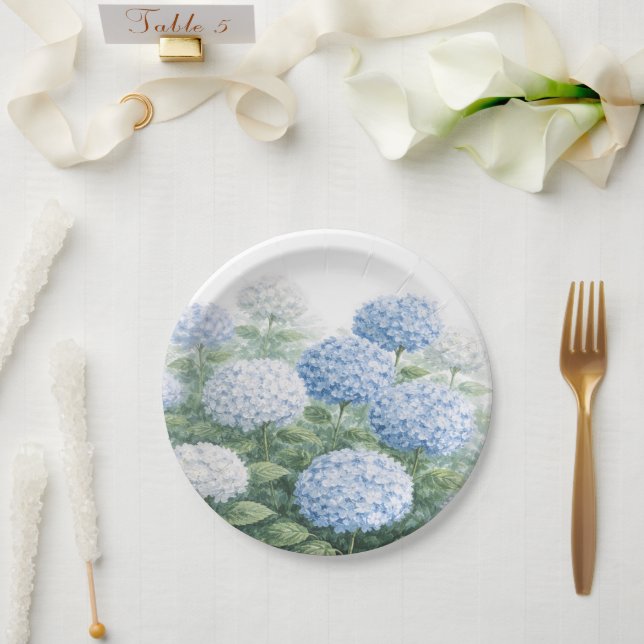 Blue Hydrangea Flower Custom Wedding Paper Plates (Wedding)