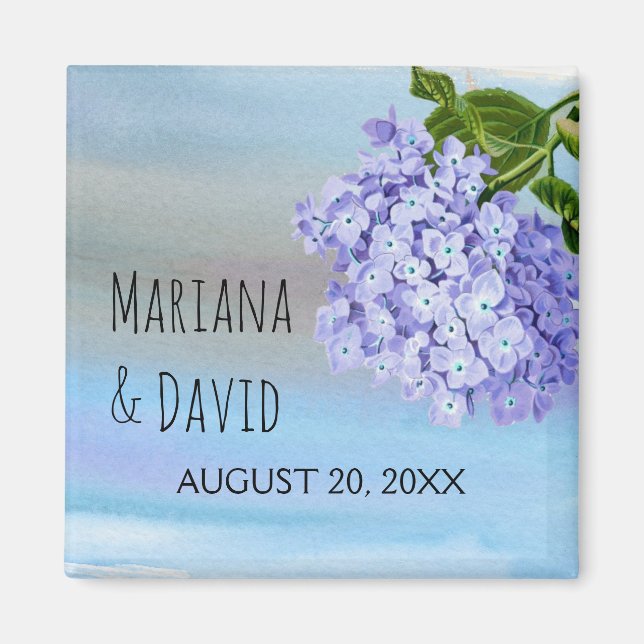Blue hydrangea flower floral wedding Save the Date Magnet (Front)