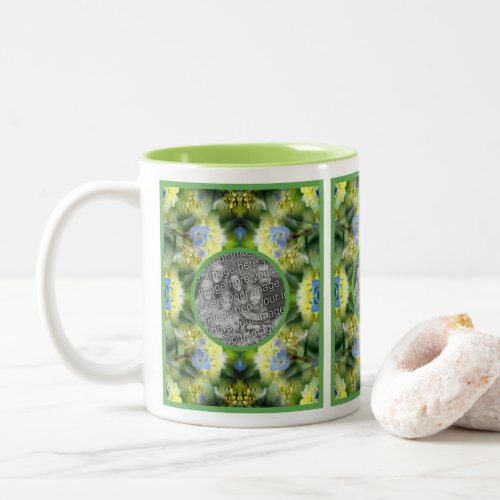 Blue Hydrangea Flower Frame Create Your Own Photo Two_Tone Coffee Mug